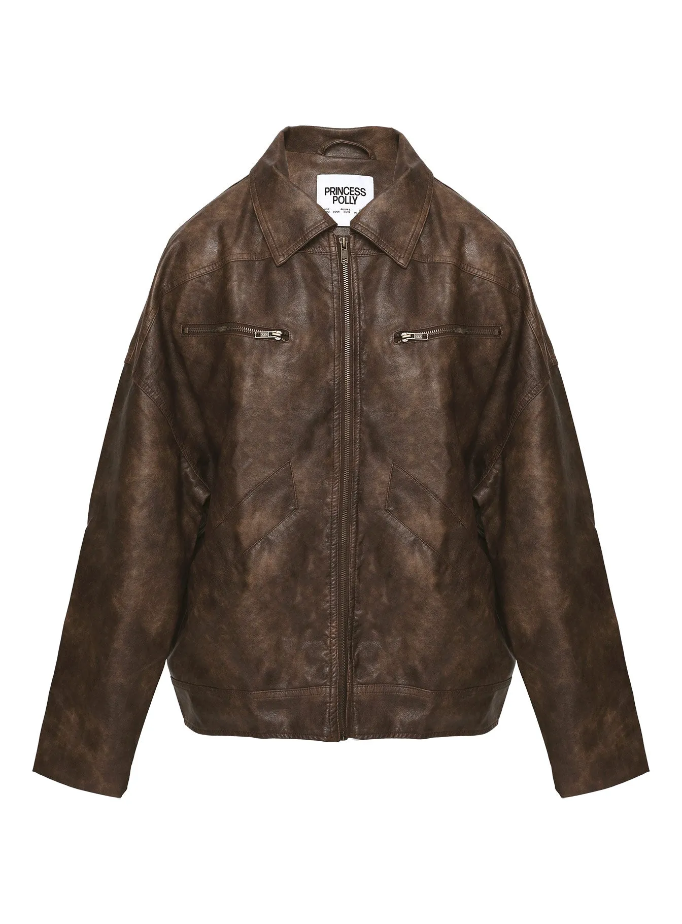 Avenelle Oversized Faux Leather Jacket Washed Brown