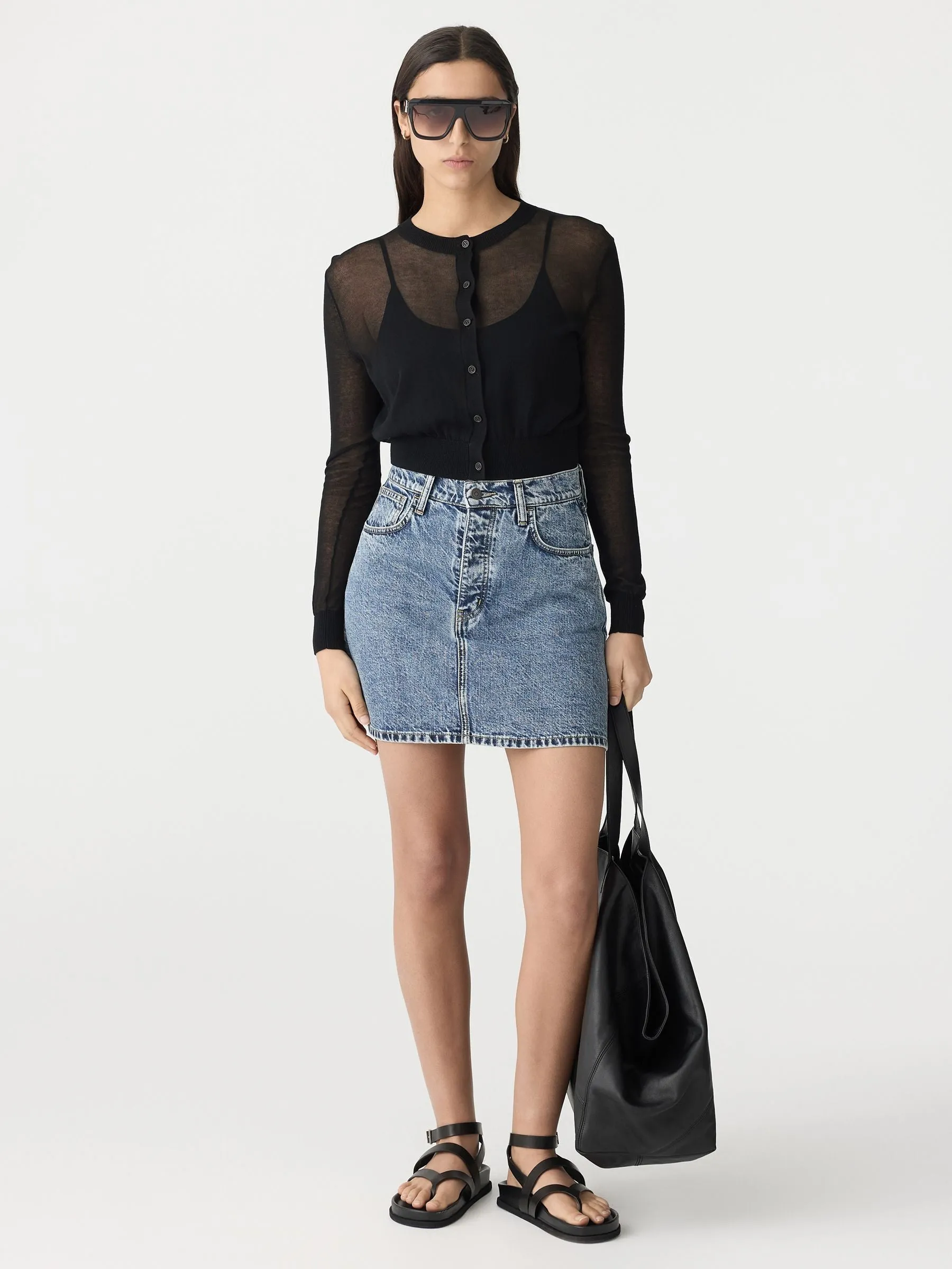 bassike denim mini skirt - classic stone wash