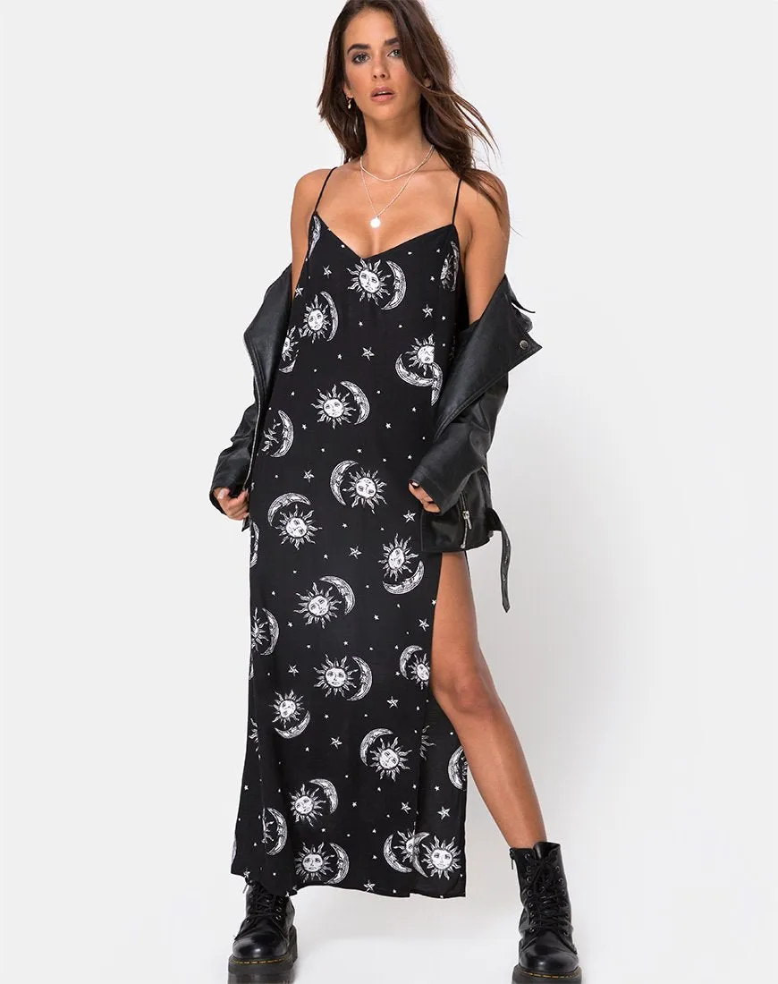 Batis Maxi Dress in Sun Moon Stars BW