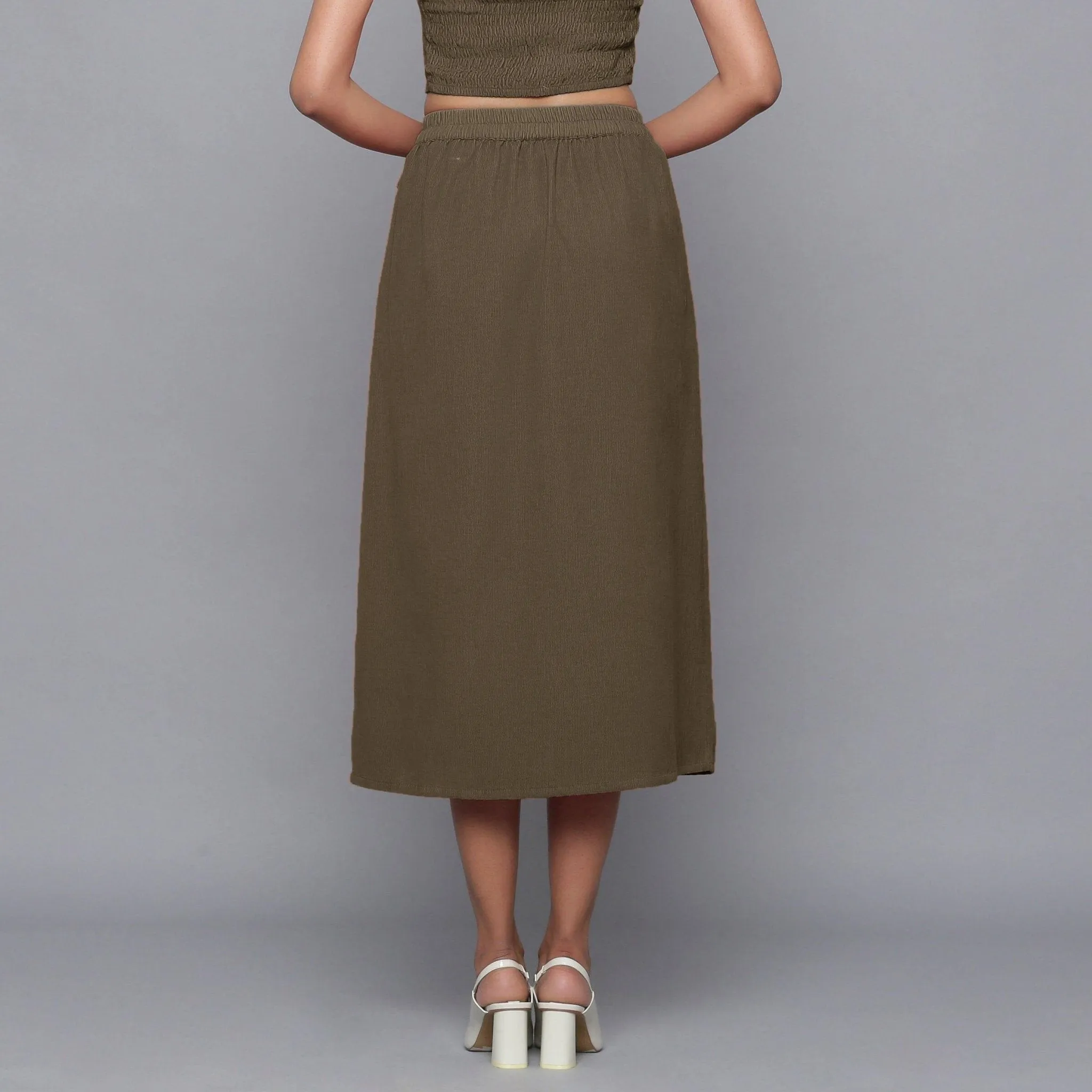 Bronze Grey Warm Cotton Corduroy Button-Down Midi Skirt