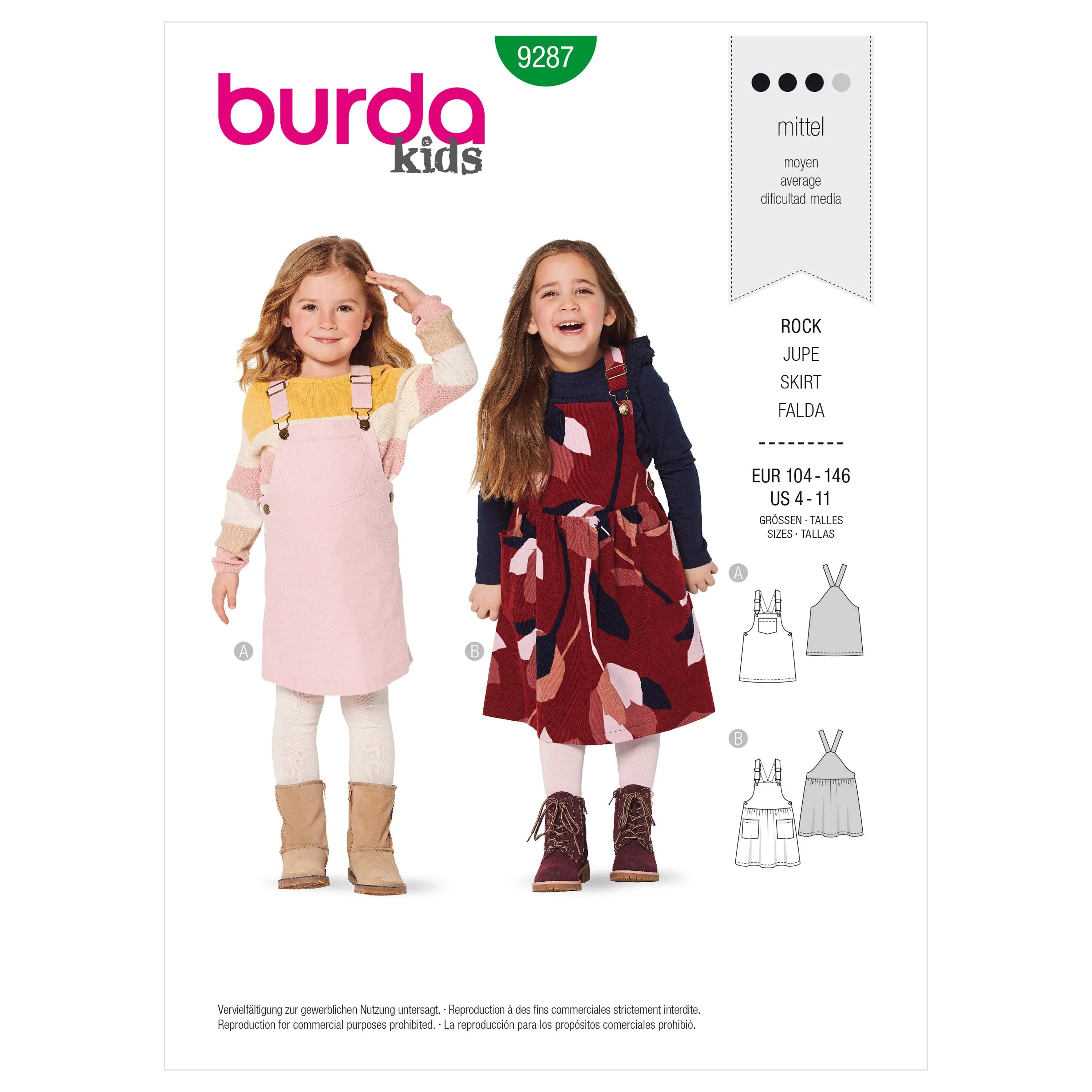 Burda Sewing Pattern 9287 Children's Bibbed skirt – Pinafore