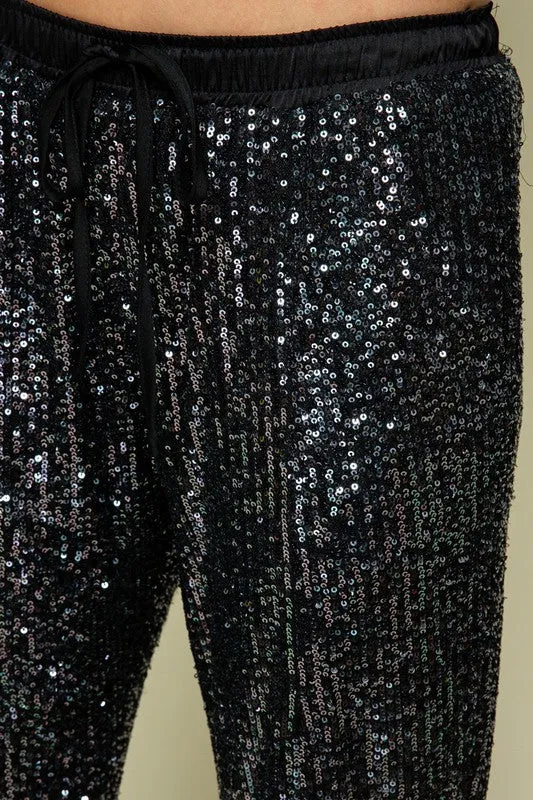 Charcoal Black Sequin Jogger Pants