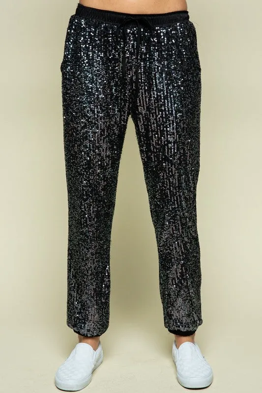 Charcoal Black Sequin Jogger Pants