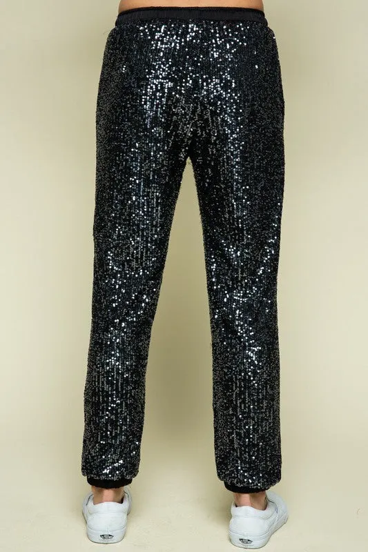 Charcoal Black Sequin Jogger Pants