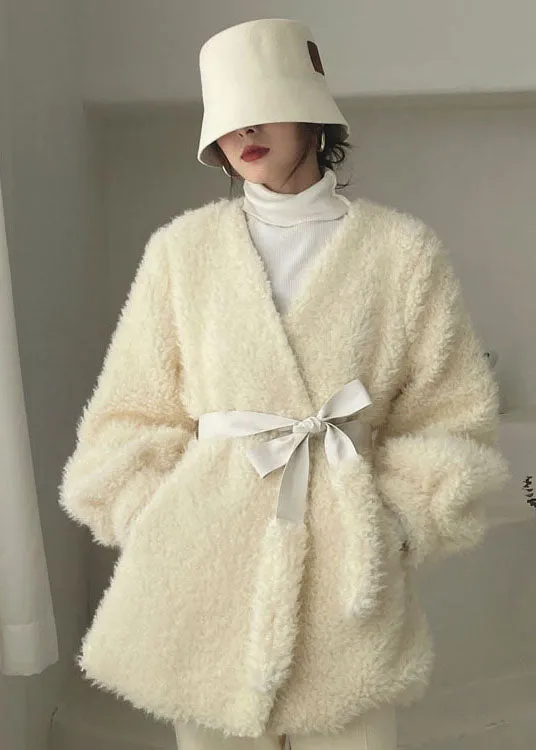 Classy White Cinched thick Faux Fur Winter Coat