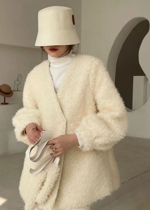 Classy White Cinched thick Faux Fur Winter Coat