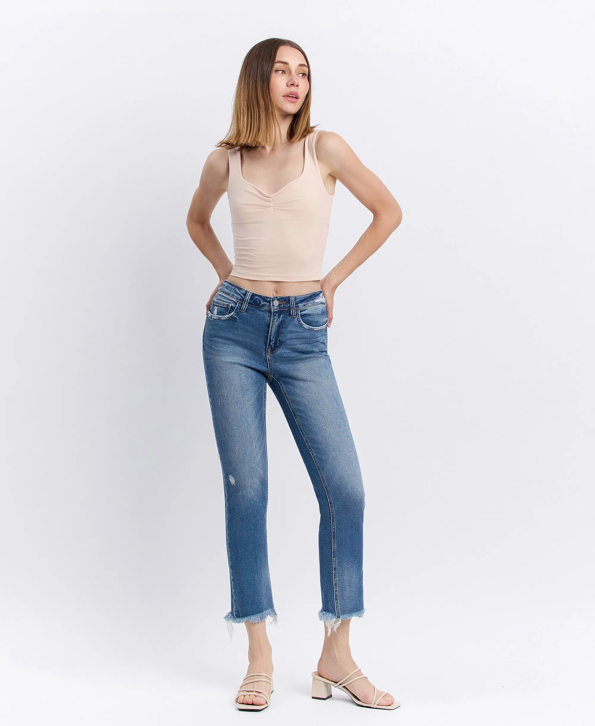 Congenial - Mid Rise Crop Slim Straight Jeans