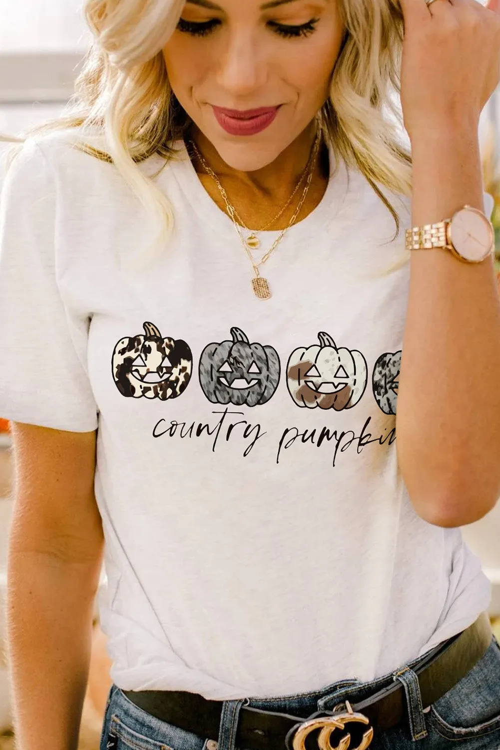 Country Pumpkin Graphic Print Short Sleeve T Shirt