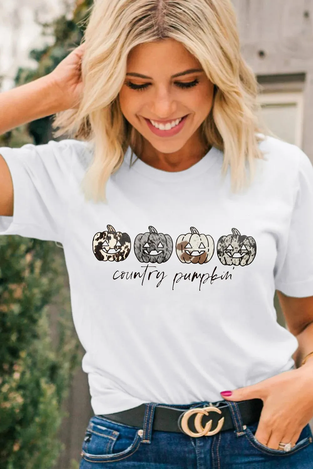 Country Pumpkin Graphic Print Short Sleeve T Shirt