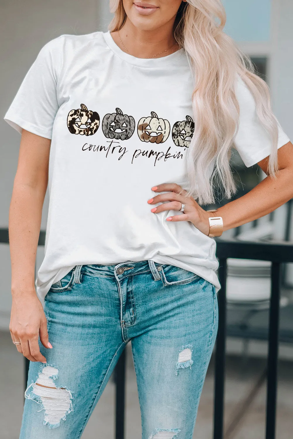 Country Pumpkin Graphic Print Short Sleeve T Shirt