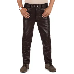 Crionis Men's Brown Faux Leather Pants