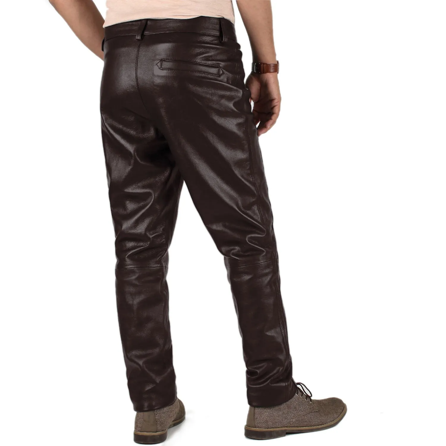 Crionis Men's Brown Faux Leather Pants