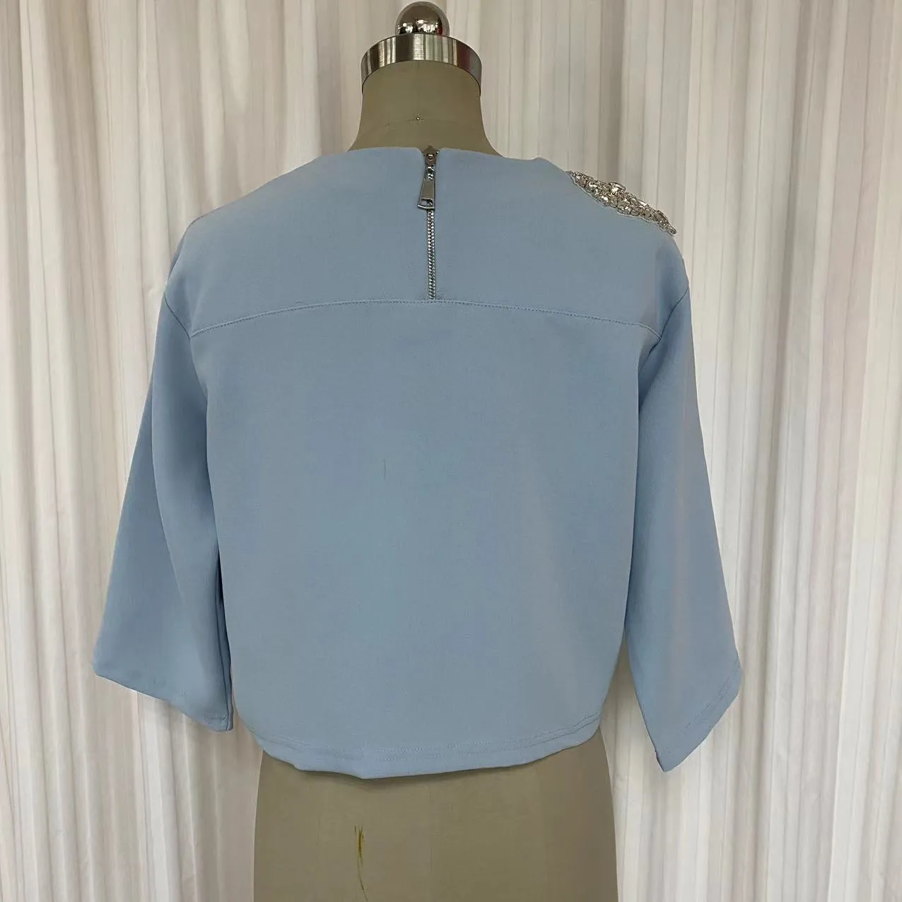 Cropped TOP LPRSW2150CRE - Light blue-Polyester crepe