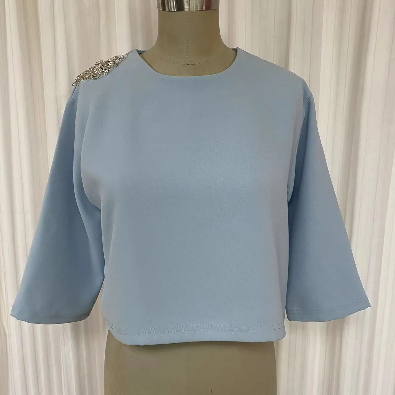 Cropped TOP LPRSW2150CRE - Light blue-Polyester crepe