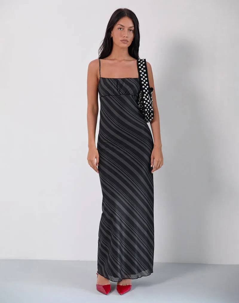 Darsih Maxi Dress in Irregular Stripe Grey Black