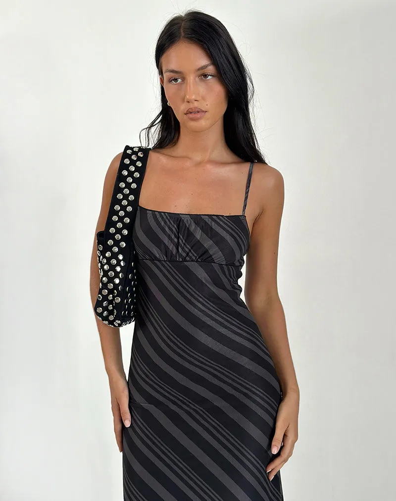 Darsih Maxi Dress in Irregular Stripe Grey Black