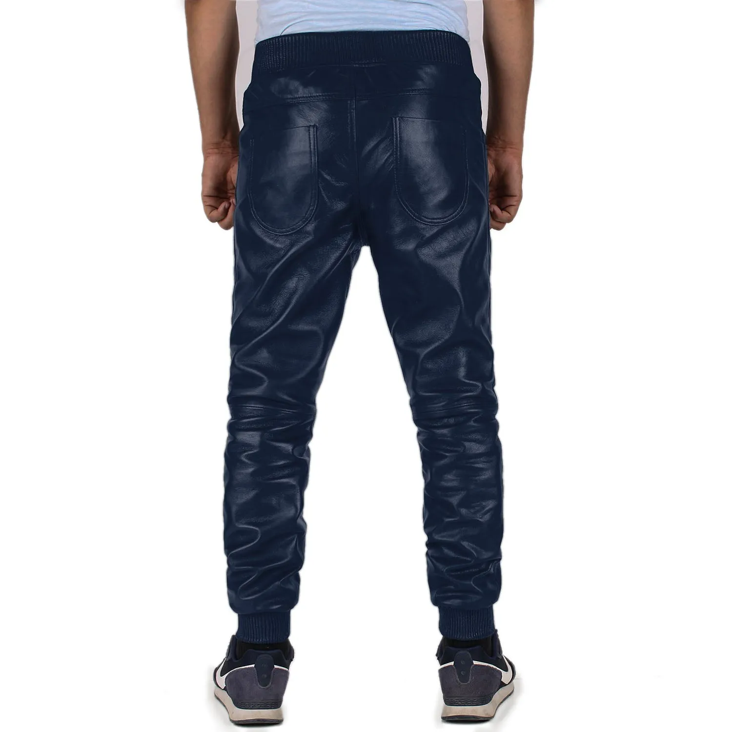 Delara Men's Blue Faux Leather Pants