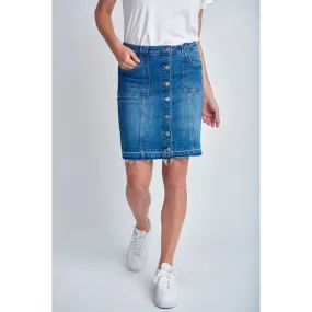 Denim Knee Length Button Up Skirt | Medium Blue C1544-S24