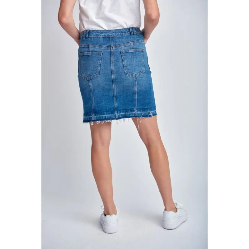 Denim Knee Length Button Up Skirt | Medium Blue C1544-S24