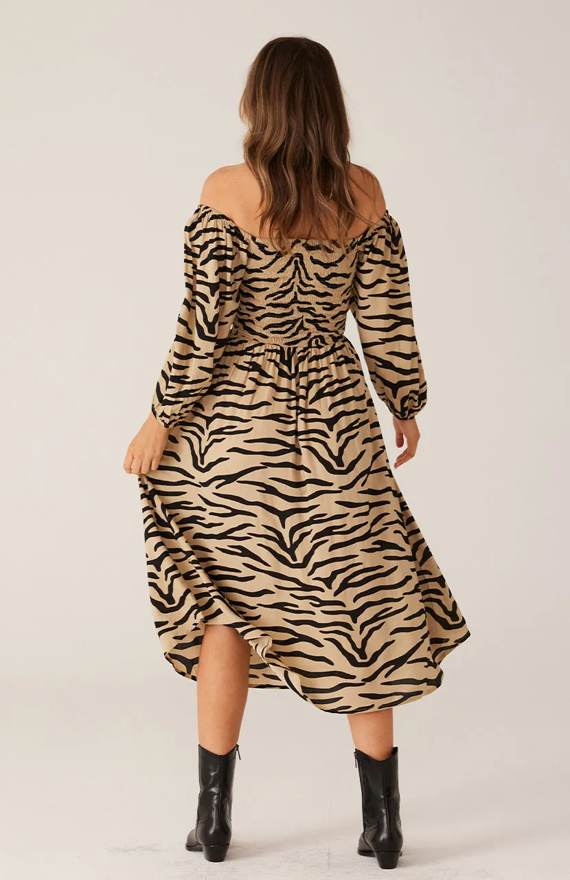 Devon Midi Dress - Taupe Zebra