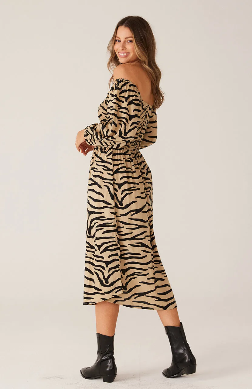 Devon Midi Dress - Taupe Zebra