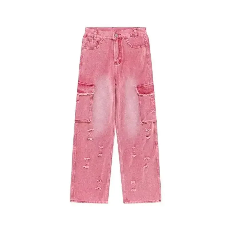 Distressed Pink Cargo Jeans