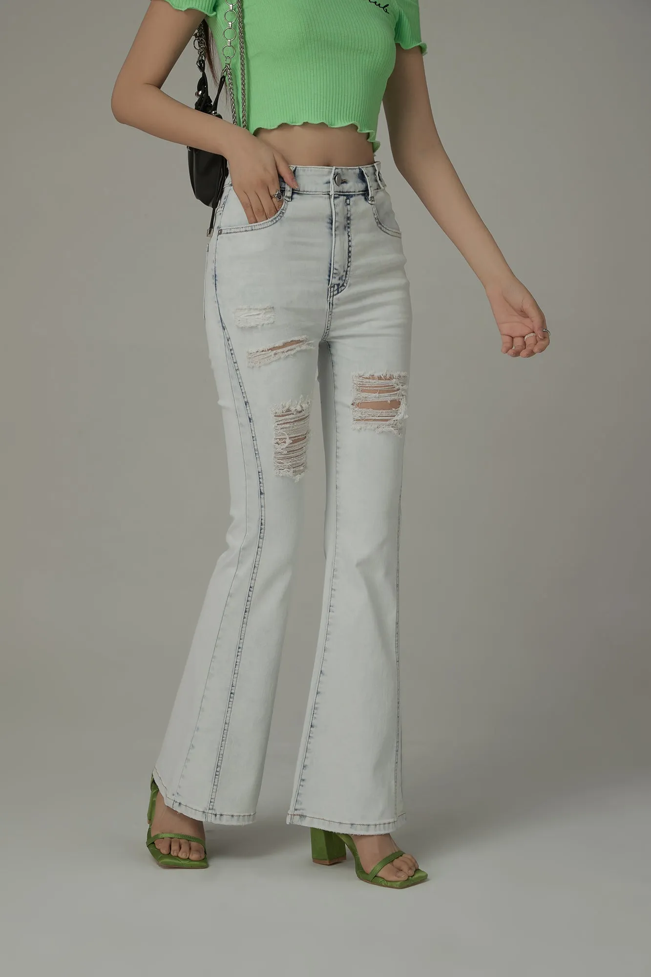 Distressed Ripped Slim Bootcut Denim Jeans