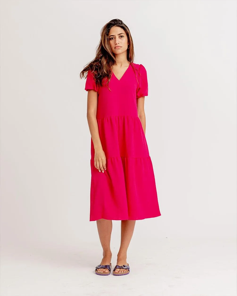 Fuchsia Ruffled Midi Dress