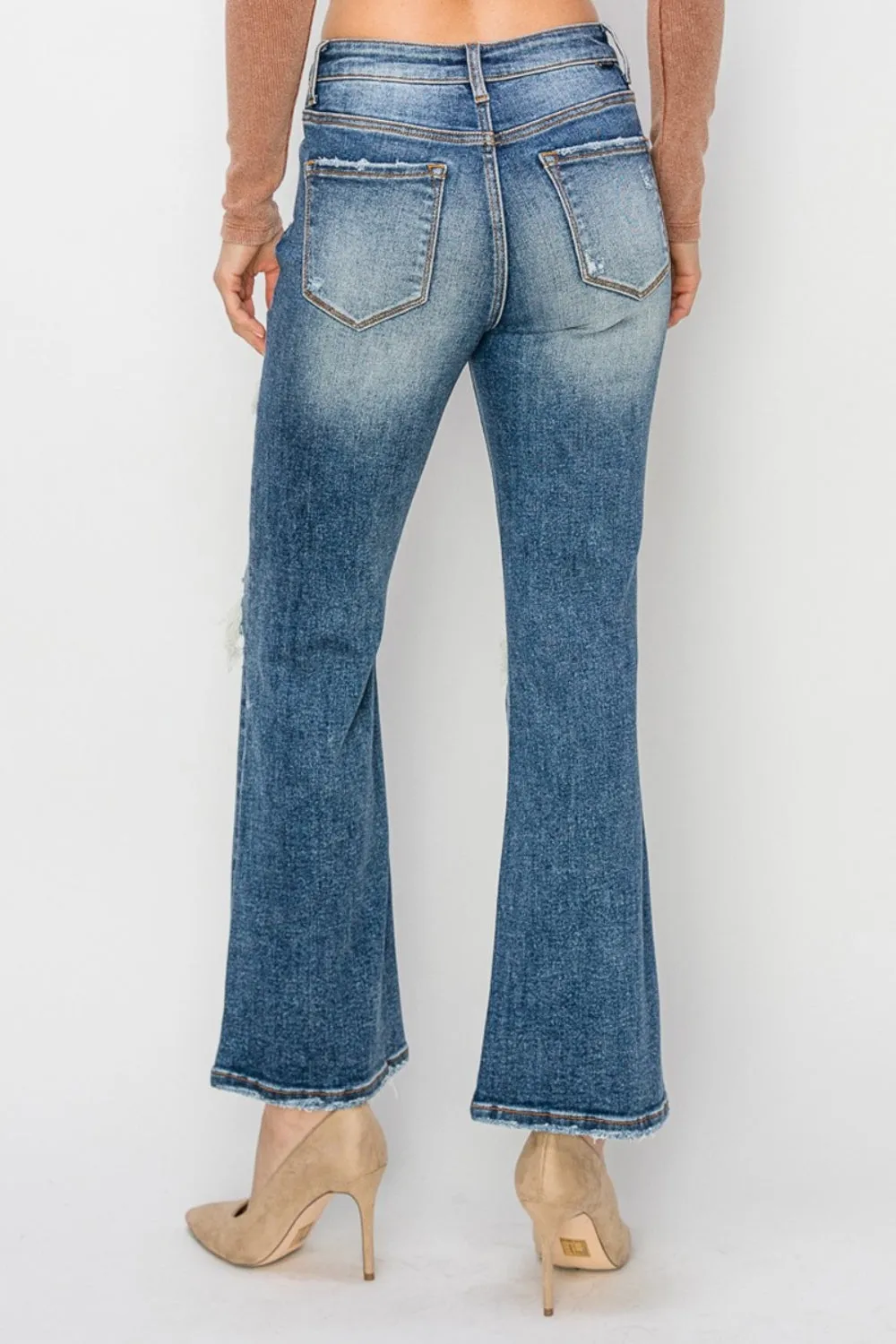 Full Size High Rise Distressed Ankle Flare Jeans