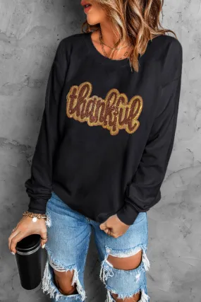 Glittering thankful Graphic Drop Shoulder Sweatshirt