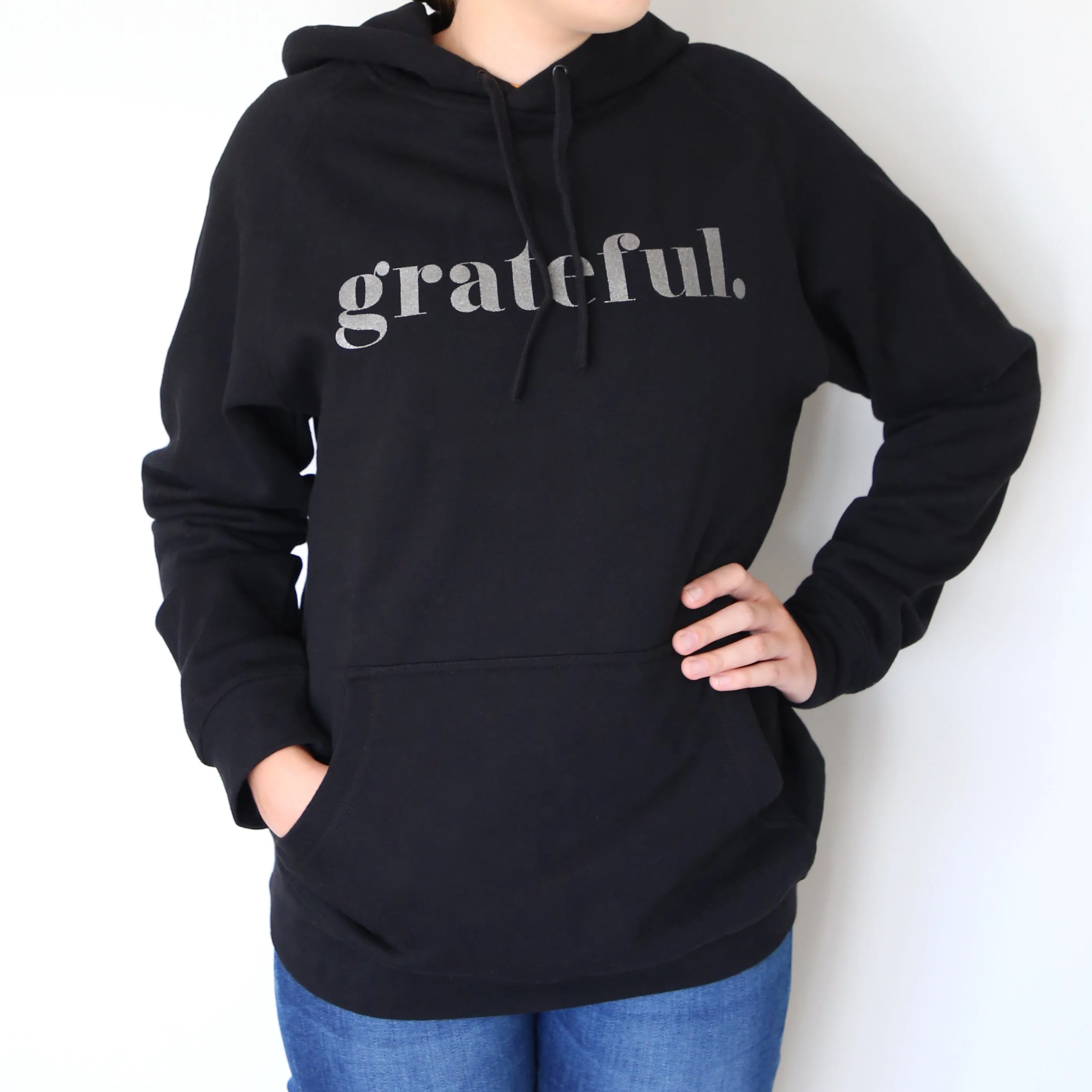 Grateful HOODIE - Black with Charcoal Shimmer Print