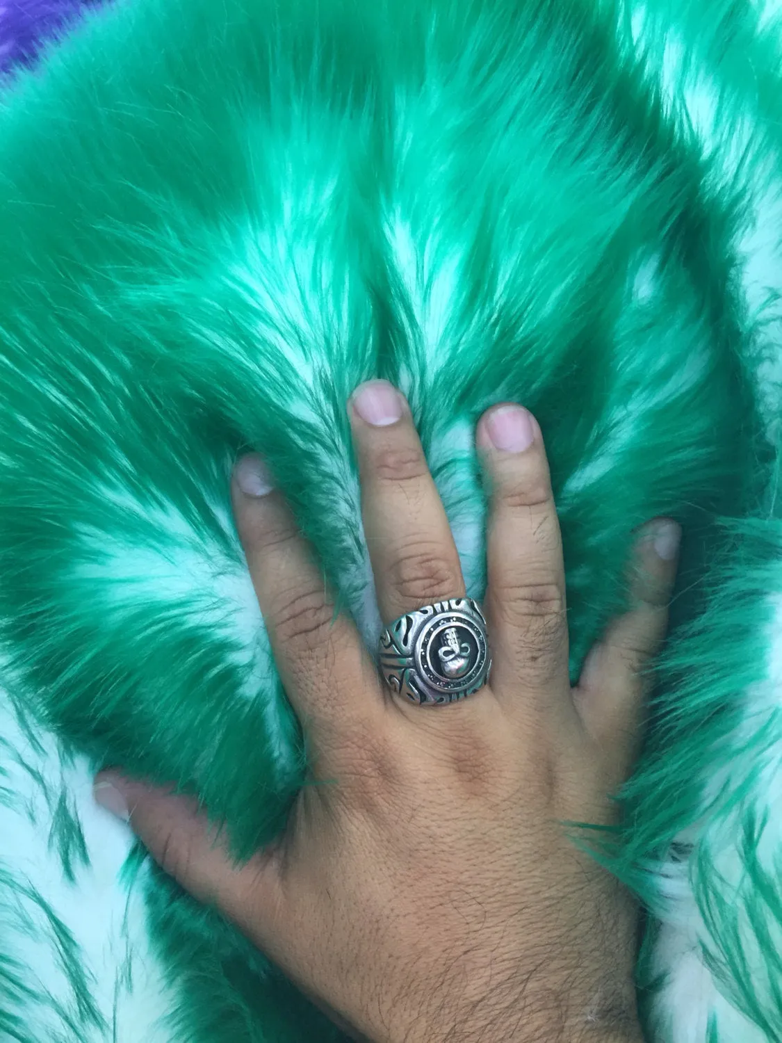 Green/ivory cotton candy design-shaggy faux fun fur-2 tone super soft faux fur-sold by the yard-