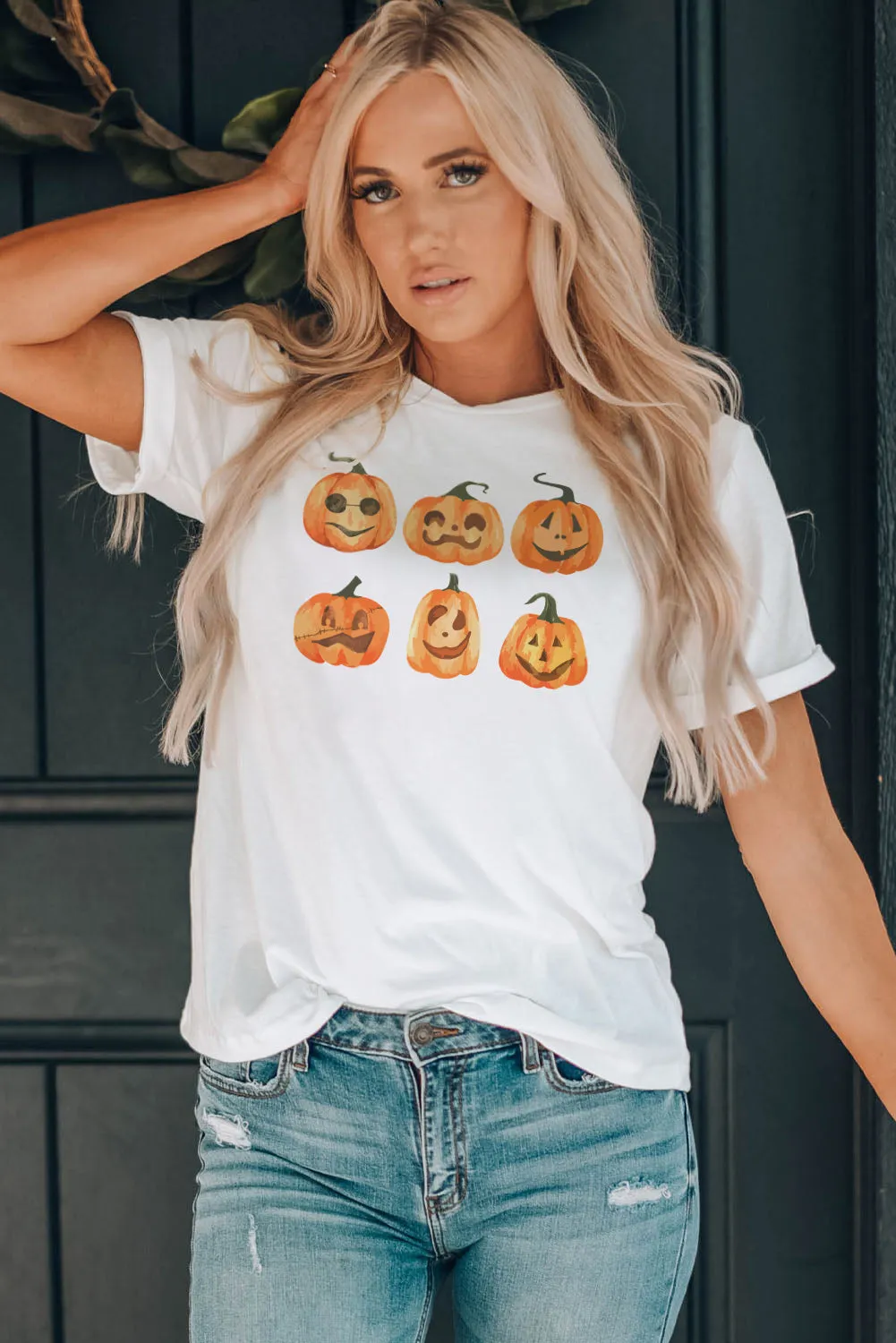 Halloween Funny Pumpkin Graphic Print Short Sleeve T Shirt