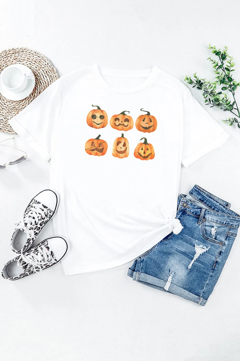 Halloween Funny Pumpkin Graphic Print Short Sleeve T Shirt