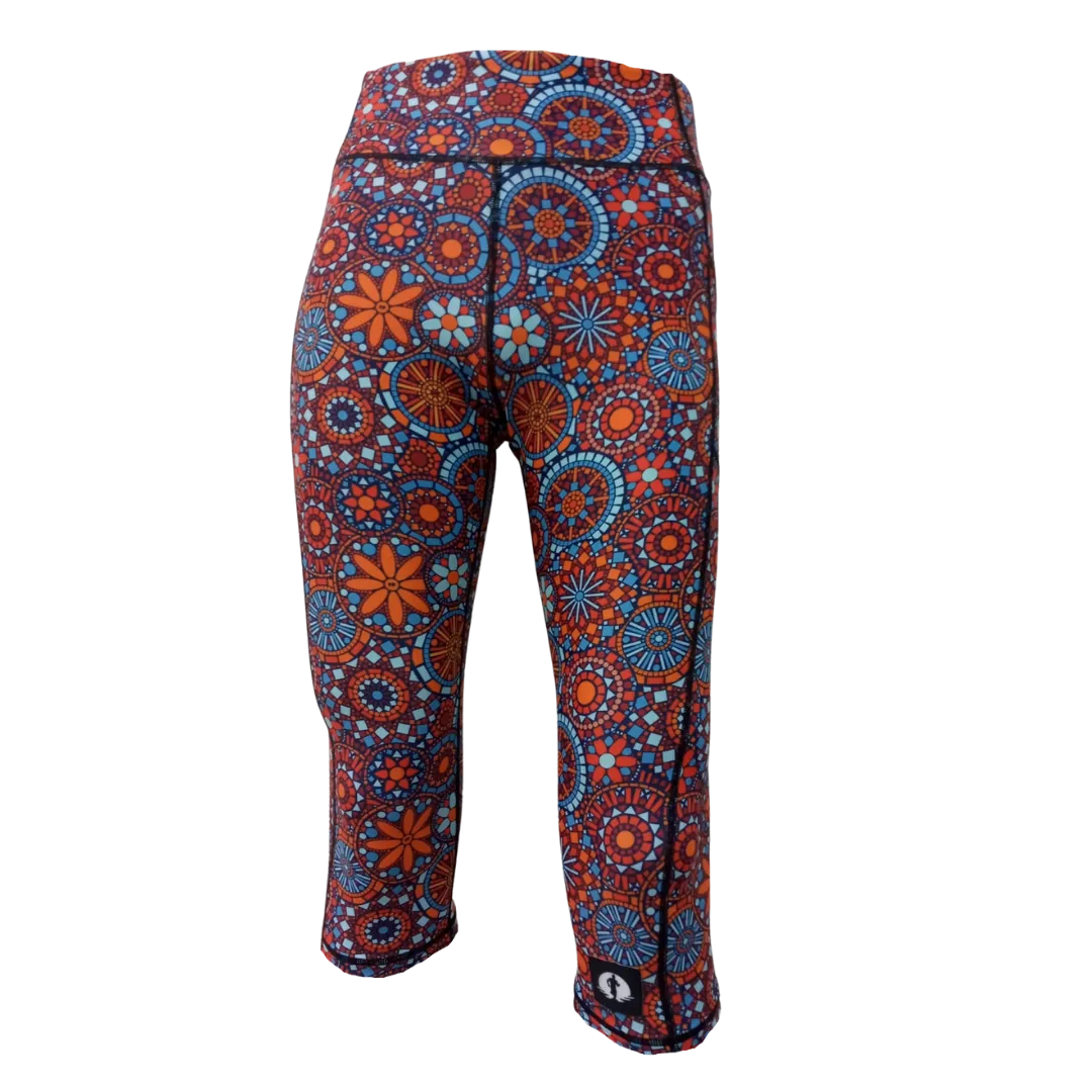 High Waist Funky 3/4 Leggings - Colourful Mosaic