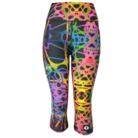 High Waist Funky 3/4 Leggings - Rainbow Veins