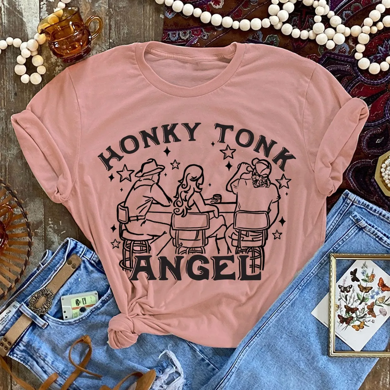 Honky Tonk Angel Graphic Tee (made 2 order) LC