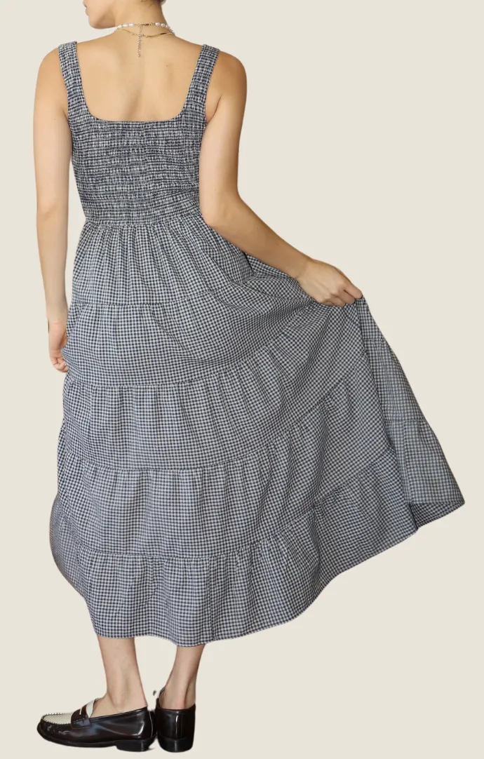 Isa Navy Gingham Midi Dress