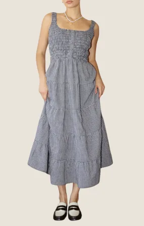 Isa Navy Gingham Midi Dress