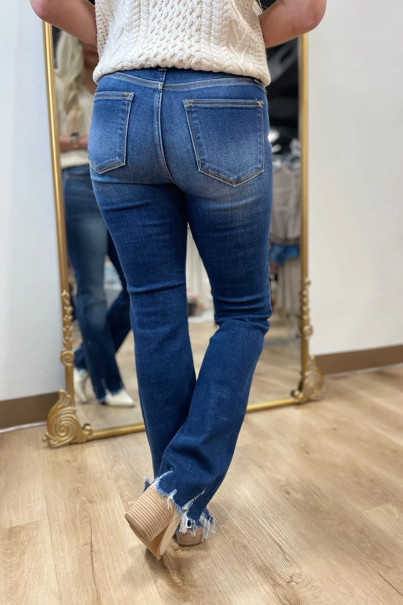 Judy Blue Distressed Hem Bootcut Dark Blue