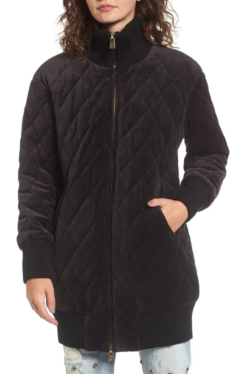 JUICY COUTURE Black Label Women's Black Velour Quilted Coat $298 NWT