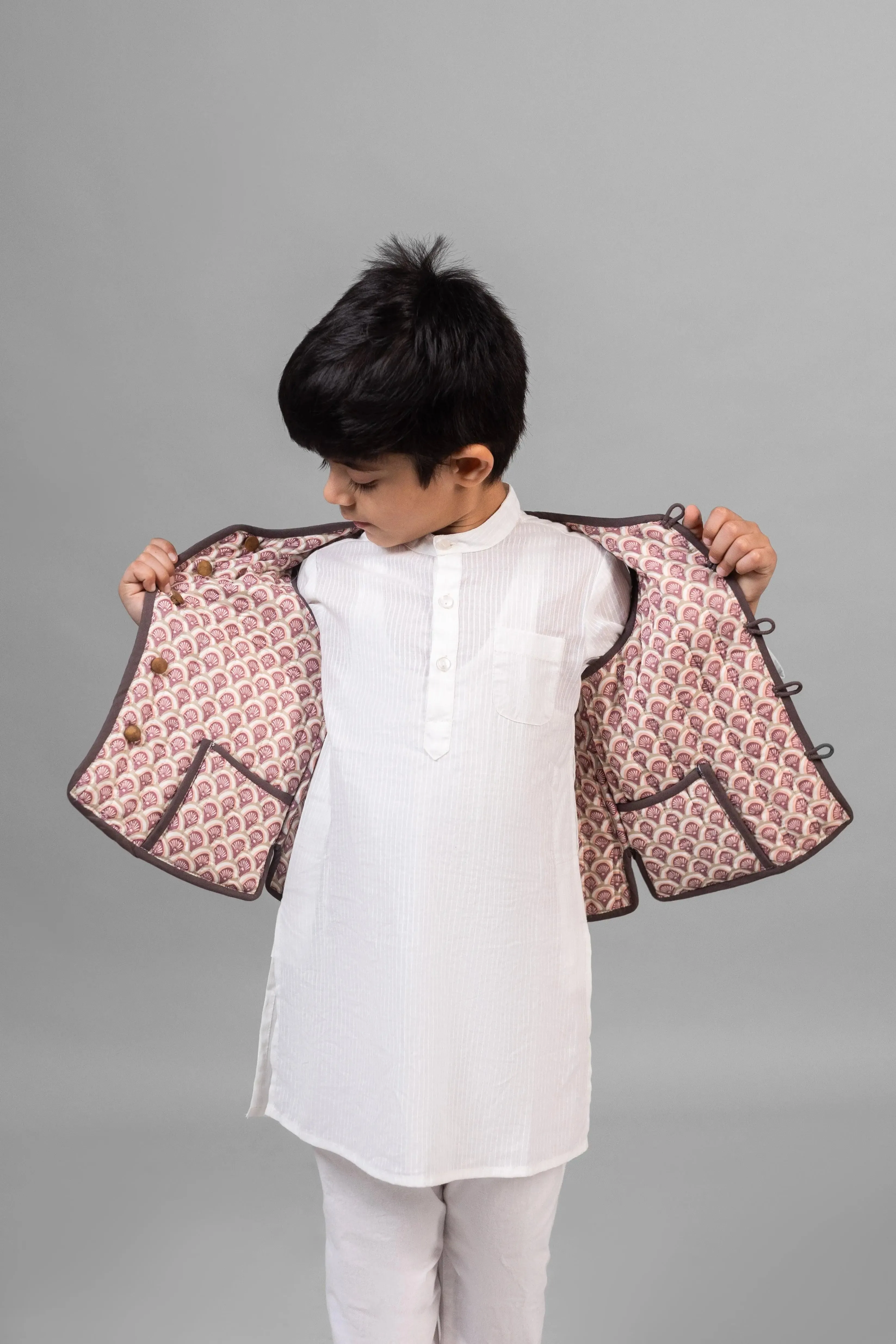 Lily bunch/Sunrays Cocoa & Pink 100% Cotton Reversible Bundi Jacket Unisex (0-12 Years)