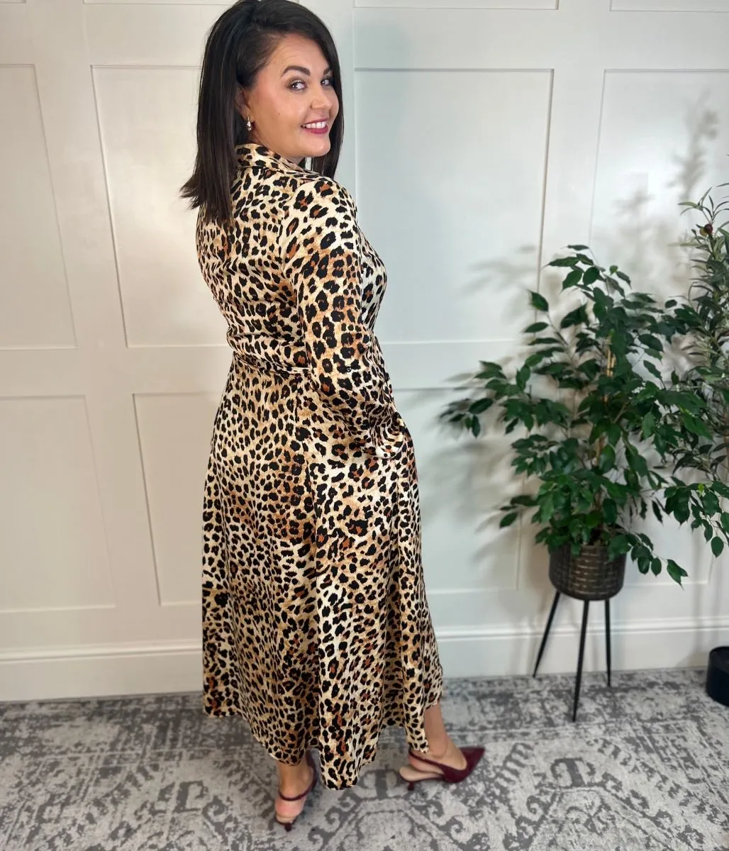 Lola Leopard Print Satin Shirt Dress