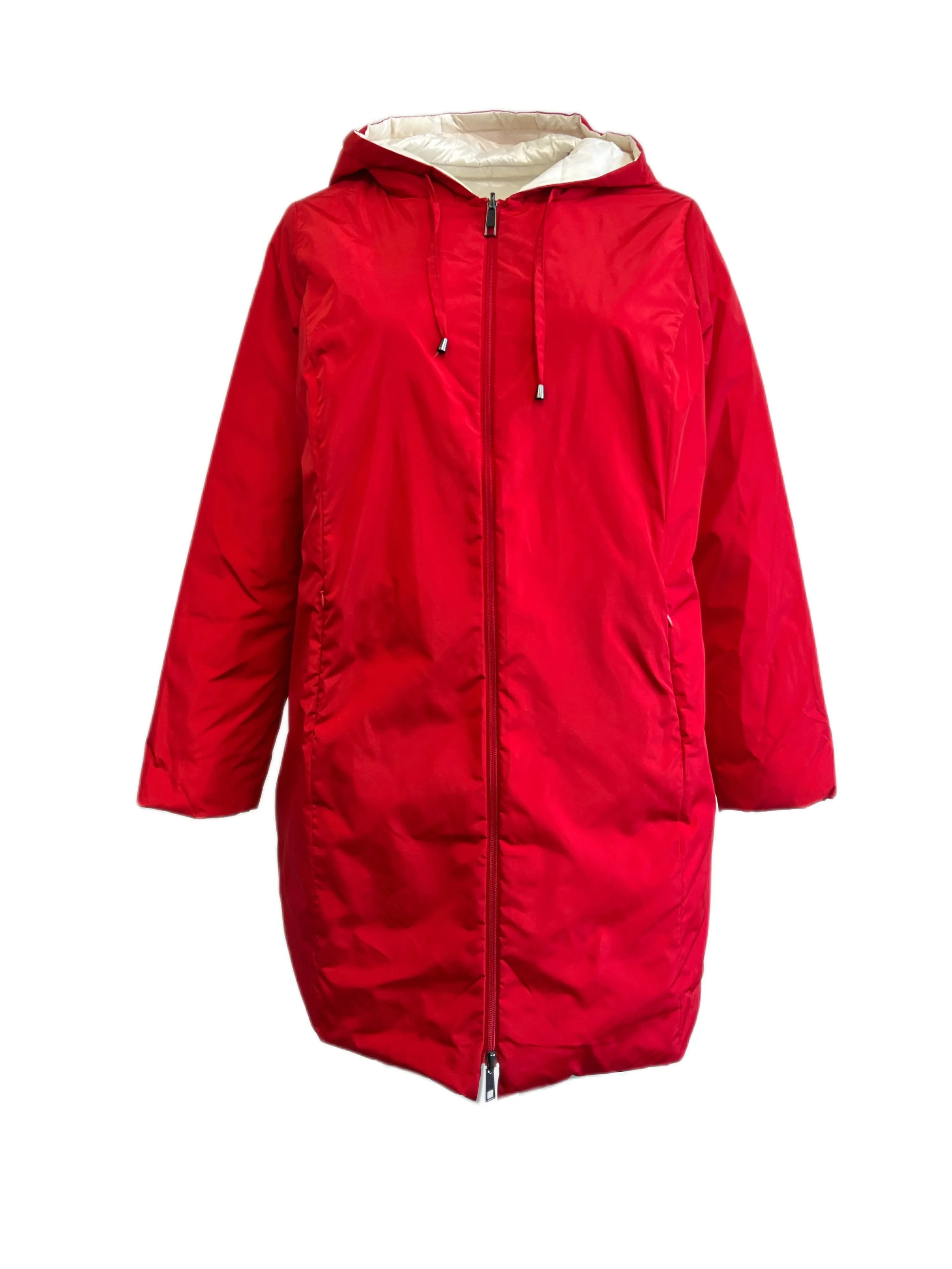 Marina Rinaldi Women's Red Palatino Hooded Quilted Jacket NWT