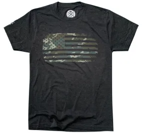 Men's Vintage Woodland Camouflage American Flag Patriotic T-Shirt