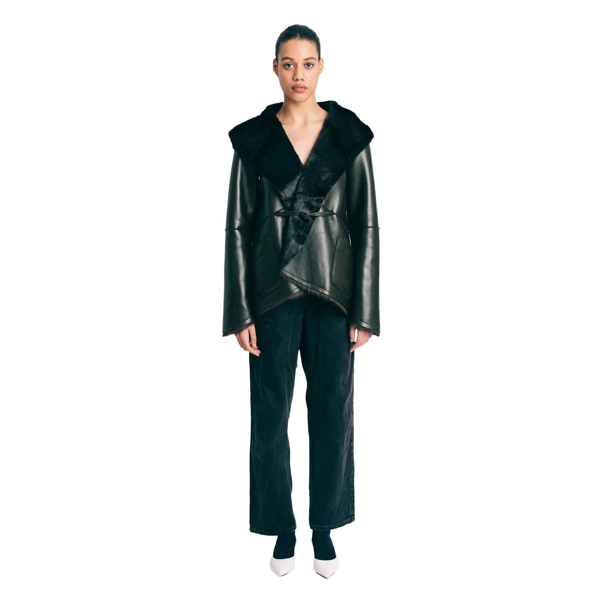 Moonflower Faux Leather & faux Fur Hoody Jacket