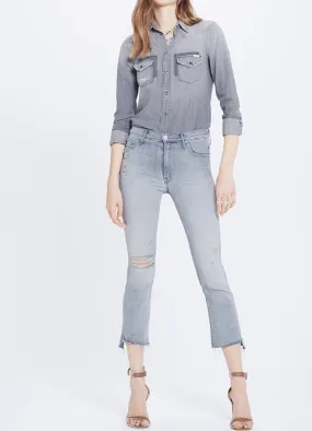 Mother Grey Crop Step Fray Denim Jeans