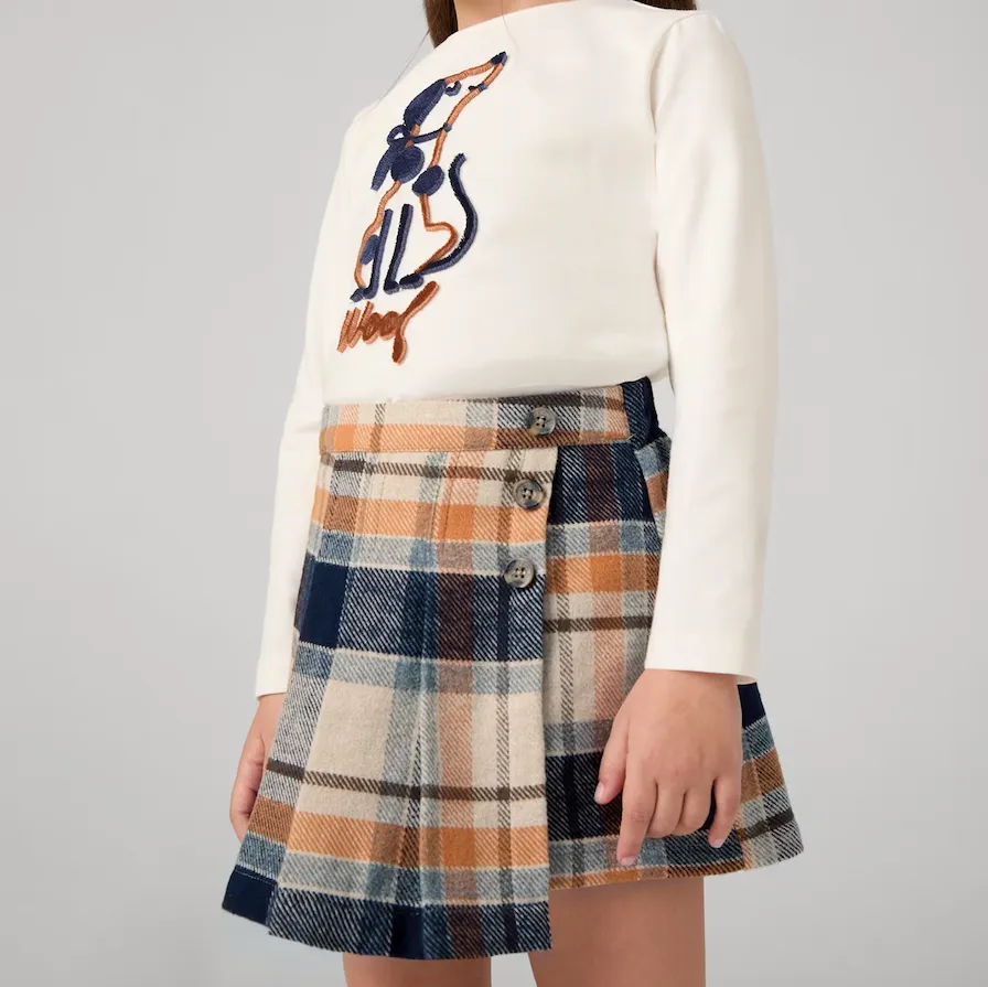 Navy Pumpkin Plaid Skirt