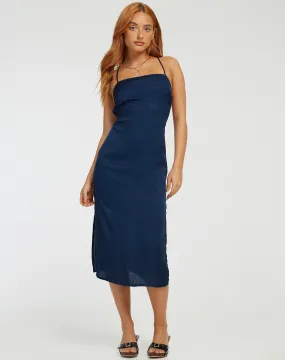 Nosita Midi Dress in Satin Cheetah Navy