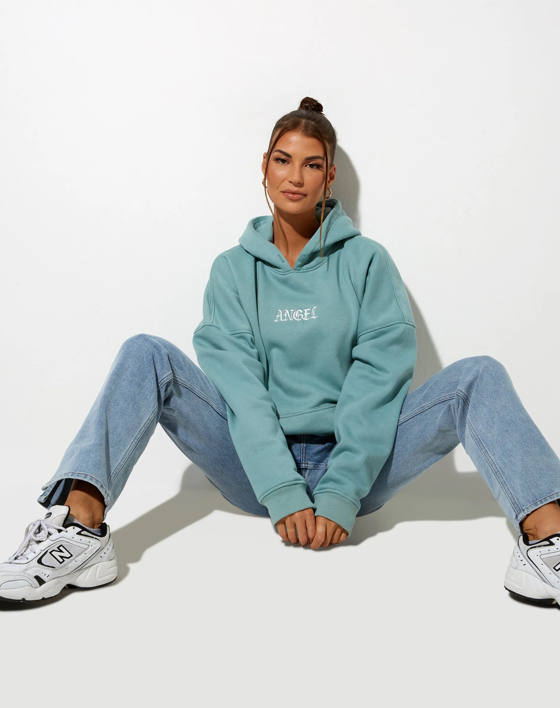 Oversize Hoodie in Seafoam 'Angel' Embro